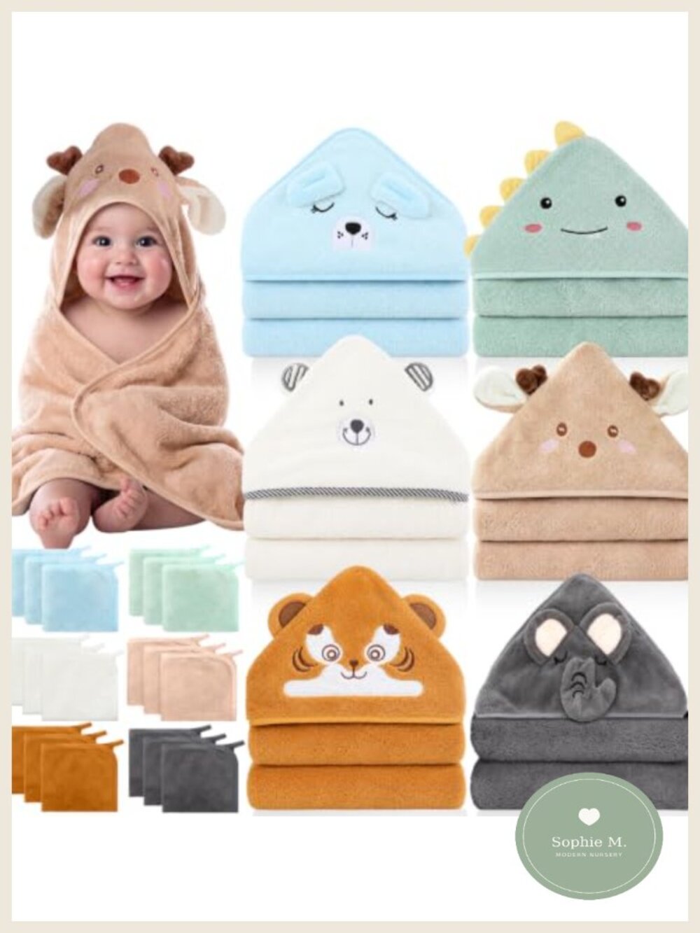 24 Pc Hooded Baby Towels and Washcloths Set Coral Fleece Bath Bundle